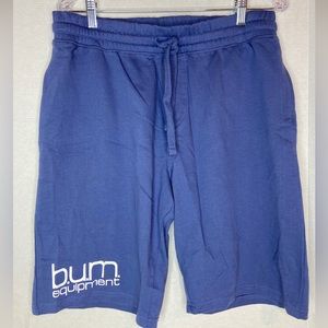 b.u.m equipment Rare VTG Gym Shorts Adult SizeL Blue Logo SpellOut 100%Cotton